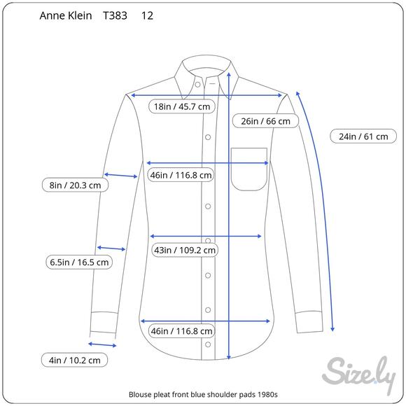 Blouse pleat front blue shoulder pads 1980s - Picture 2 of 9